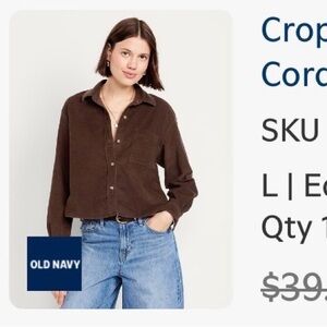 ⭐️Old Navy Cropped Corduroy Shirt - Brown